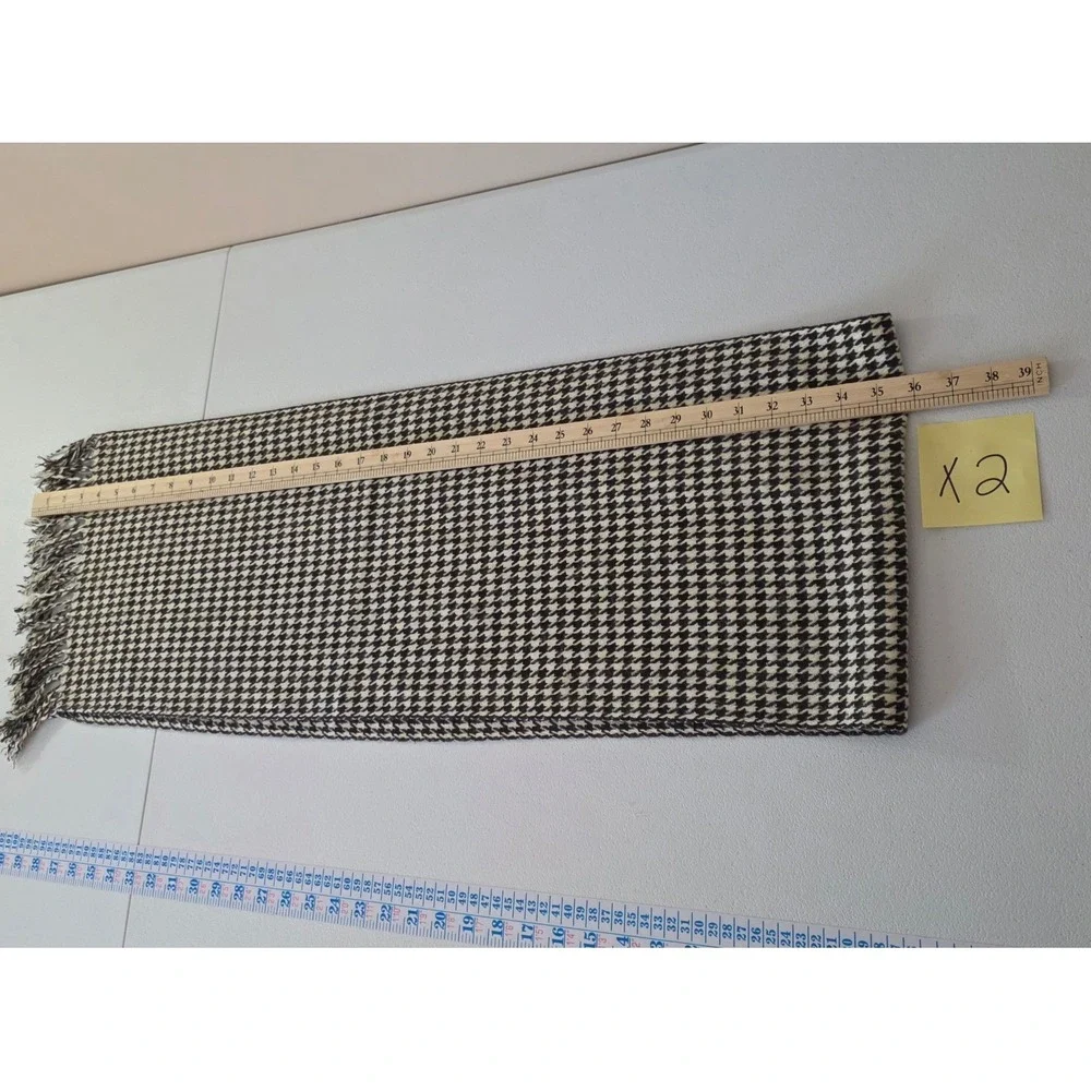 Cashmere‎ Feel Made In Scotland  Scarf Womens Brown White Houndstooth Fringe